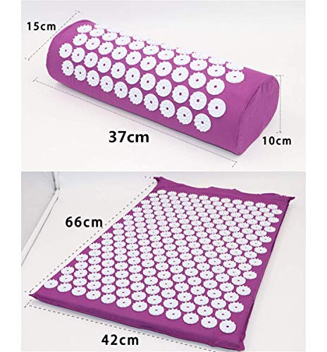 Kit de esterilla de acupresión con almohada, cojín de masaje para yoga, tratamiento alivio del dolor de espalda y cuello, 66 x 42 cm, color negro