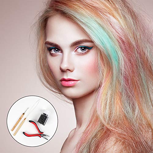 Kit de extensión de cabello Kit de alicates de 1000 piezas para cabello, juego de anillos de extensión de cabello, micro enlaces para extensión de cabello y salón de belleza (marrón oscuro)