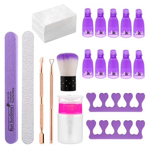 Kit de Herramientas Removedor de Esmalte de Uñas, GuKKK Kit de Uñas Removedor el Esmalte, 10 Pcs Clip Uñas de Plastico, Removedor Almohadillas, Lima de Uñas, Empujador de Cutículas