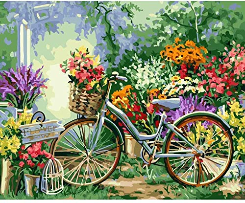Kit de lienzo Bicicleta y campo para Pintura por Números, pinturas y pinceles para adultos/senior/iniciacion a pintura método antiestres o regalo de 40 x 50 cm. resultados perfectos de CHIPYHOME