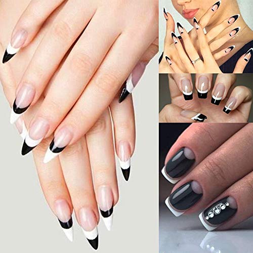Kit de manicura francesa de MIZHSE de gel de uñas de color blanco y negro