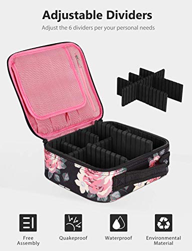 Kit de Maquillaje Neceser Make Up Bolso de Cosméticos Portable Organizador Maletín para Maquillaje Maleta de Makeup Profesional con Divisiones Extraíbles(Estilo de Flores)