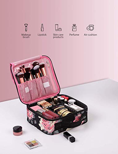 Kit de Maquillaje Neceser Make Up Bolso de Cosméticos Portable Organizador Maletín para Maquillaje Maleta de Makeup Profesional con Divisiones Extraíbles(Estilo de Flores)
