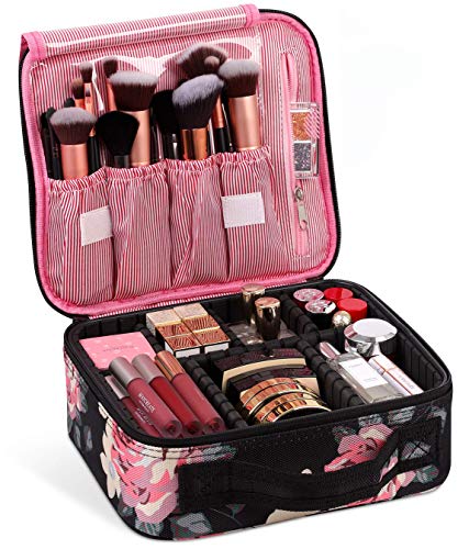Kit de Maquillaje Neceser Make Up Bolso de Cosméticos Portable Organizador Maletín para Maquillaje Maleta de Makeup Profesional con Divisiones Extraíbles(Estilo de Flores)