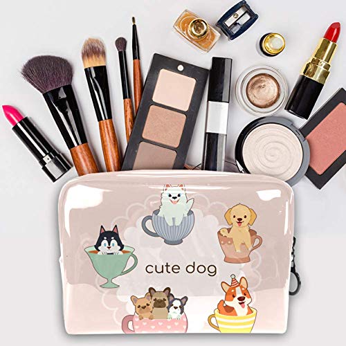 Kit de Maquillaje Neceser Perro Lindo de la Taza de té Make Up Bolso de Cosméticos Portable Organizador Maletín para Maquillaje Maleta de Makeup Profesional 18.5x7.5x13cm