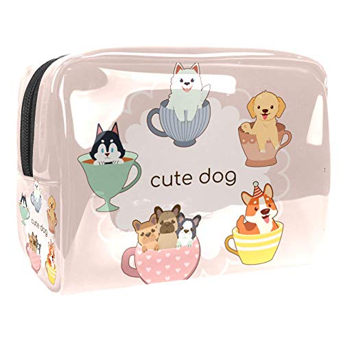 Kit de Maquillaje Neceser Perro Lindo de la Taza de té Make Up Bolso de Cosméticos Portable Organizador Maletín para Maquillaje Maleta de Makeup Profesional 18.5x7.5x13cm