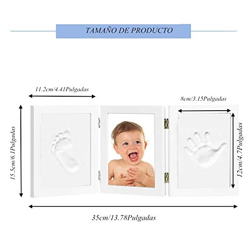 Kit de Marco Para Manos y Huellas 3D de Bebé, Marco Triple de Madera para Fotos, Regalo Recuerdo Perfecto para Baby Shower