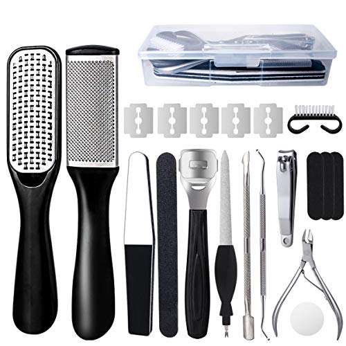 Kit de Pedicura, Lima de Pies- 20 en 1 Profesional Kit de Herramientas de Pedicura Conjunto de Pie de Acero Inoxidable Escofina de Pie Remover la Piel Muerta Para el Cuidado de los Pies en Hogar