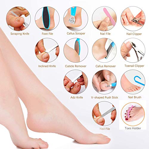 Kit de Pedicura, TAIYUNWEI 28 en 1 Profesional Kit de Herramientas de Pedicura Conjunto de Pie de Acero Inoxidable Escofina de Pie Remover la Piel Muerta Para el Cuidado de los Pies en Hogar