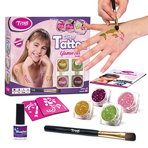 Kit de Tatuajes con Purpurina, Tatuajes temporales Tatuajes con Brillantina para Chicas con 35 Plantillas, Uso Seguro, duración de 8-18 días