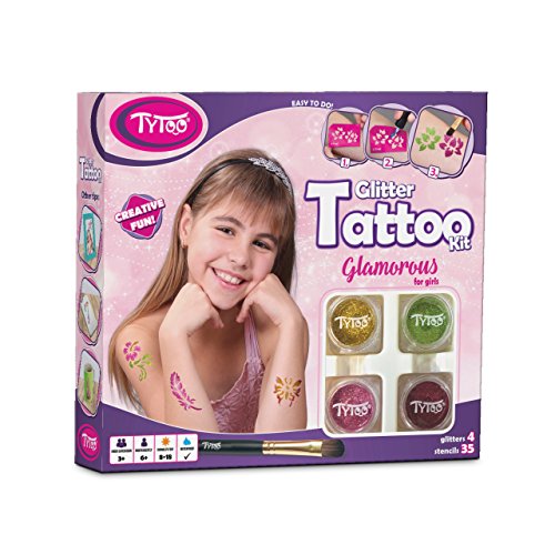 Kit de Tatuajes con Purpurina, Tatuajes temporales Tatuajes con Brillantina para Chicas con 35 Plantillas, Uso Seguro, duración de 8-18 días