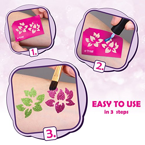 Kit de Tatuajes con Purpurina, Tatuajes temporales Tatuajes con Brillantina para Chicas con 35 Plantillas, Uso Seguro, duración de 8-18 días
