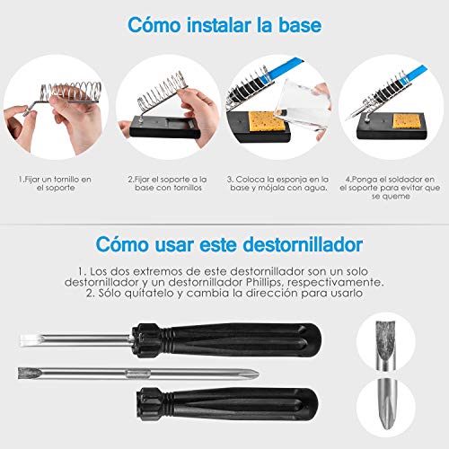 Kit del Soldador WaxRhyed, soldador electrico 16 in 1, 220V 60W Temperatura Ajustable 200℃~450℃,5pcs Puntas,Bomba Desoldadora,Soporte,Pinzas Antiestáticas, Destornillador, Alambre de Soldadura kit