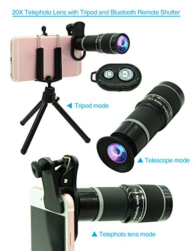Kit Lente Cámara Teléfono, 11 En 1, Zoom 20x Universal, 0.63 Angulo Ancho+15x Macro+198°ojo pez+2x Telefoto+Caleidoscopio+CPL/Starlight/Eyemask/Tripod/ Remoto, For Mayoría Smartphones