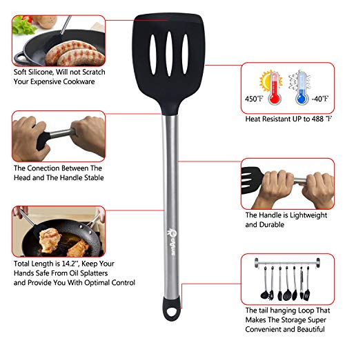 Kit Utensilios de Cocina Silicona Set Herramientas Antiadherentes de Cocción 9 Piezas Resistentes al Calor Acero Inoxidable con Cuchara Silicona,Batidor Manual