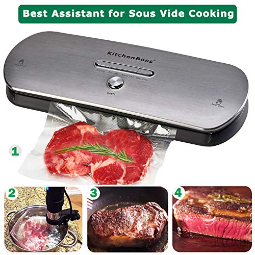 KitchenBoss Envasadora Máquina Selladora de Vacío para Alimentos Secos y Húmedos Preservación Sistema de Sellado Automático por Vacío,Luces Indicadoras LED Inteligentes, Función de Vacío Manual