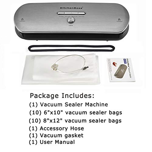 KitchenBoss Envasadora Máquina Selladora de Vacío para Alimentos Secos y Húmedos Preservación Sistema de Sellado Automático por Vacío,Luces Indicadoras LED Inteligentes, Función de Vacío Manual