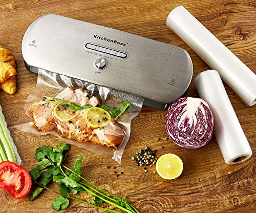 KitchenBoss Envasadora Máquina Selladora de Vacío para Alimentos Secos y Húmedos Preservación Sistema de Sellado Automático por Vacío,Luces Indicadoras LED Inteligentes, Función de Vacío Manual