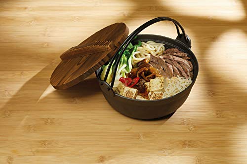 KitchenCraft World of Flavours - Olla japonesa con tapa de madera (hierro fundido, 1,5 L), color negro