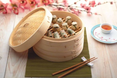 Kitchencraft World of Flavours Oriental - Recipiente para cocinar al Vapor (tamaño Grande, 2 Niveles, bambú)