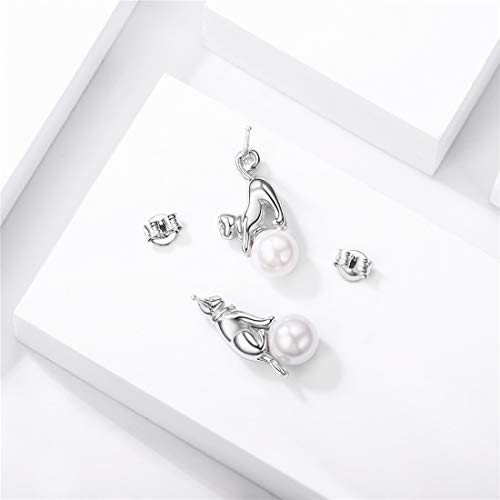 Kitty 3D Gato Pendientes Hipoalergénicos Clavos Asimétricos para Muchachas Gatos Sentados y Tendidos en Perla Pequeña Animal Cute Mono Regalo para Novia Hija Jovenes