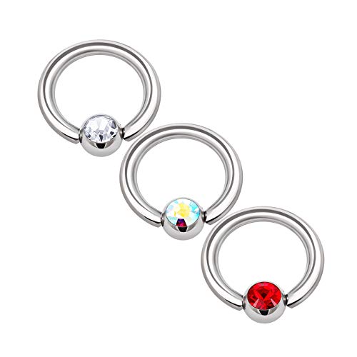 KJM FASHION 1336 - 3 piercings de acero quirúrgico BCR 1,2 mm 16 g 6 mm 1/4 3 mm bola de cristal cartilage tragus Nose Septum pendientes Eyebrow Piercing joyas