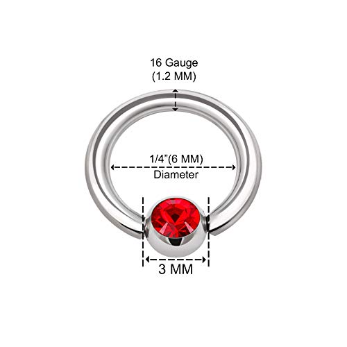 KJM FASHION 1336 - 3 piercings de acero quirúrgico BCR 1,2 mm 16 g 6 mm 1/4 3 mm bola de cristal cartilage tragus Nose Septum pendientes Eyebrow Piercing joyas