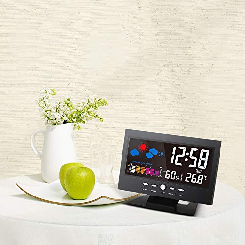 KKmoon ° C / ° F  Lcd Digital Medidor de Humedad de Temperatura Reloj Tendencia Del Calendario Alarma Nivel Comodidad  Pronóstico Del Tiempo Activado Por Vioce Iluminar Desde El Fondo Interior