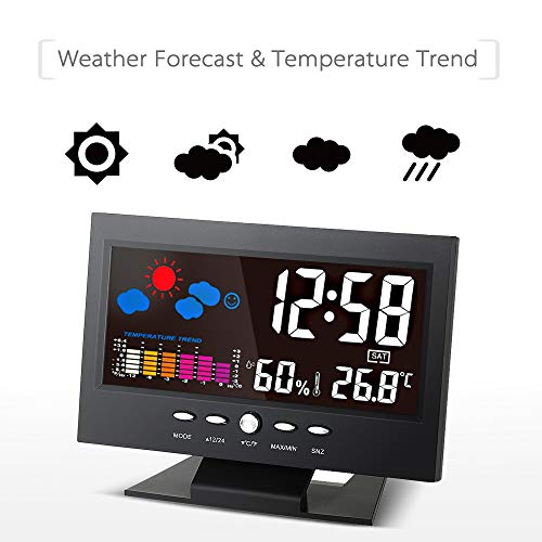 KKmoon ° C / ° F  Lcd Digital Medidor de Humedad de Temperatura Reloj Tendencia Del Calendario Alarma Nivel Comodidad  Pronóstico Del Tiempo Activado Por Vioce Iluminar Desde El Fondo Interior