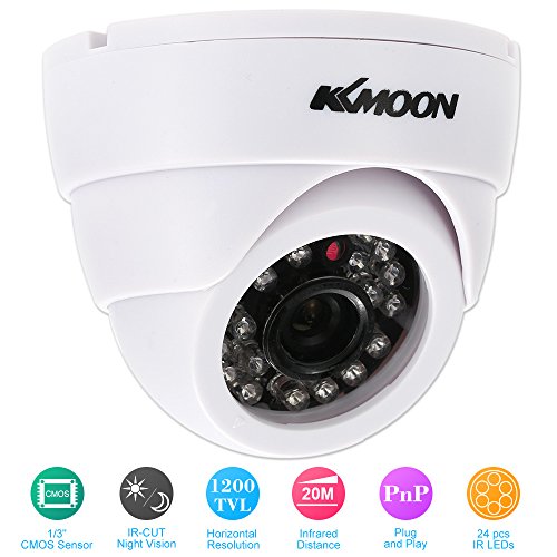 KKmoon HD 1200TVL Cámara de Vigilancia en Domo 1/3" CMOS IR-Cut CCTV Sistema de Seguridad Indoor Visión Nocturna PAL, Color Blanco/Negro