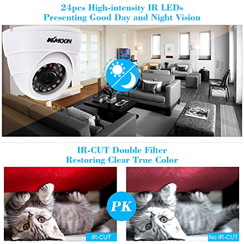 KKmoon HD 1200TVL Cámara de Vigilancia en Domo 1/3" CMOS IR-Cut CCTV Sistema de Seguridad Indoor Visión Nocturna PAL, Color Blanco/Negro