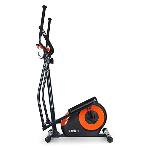 KLAR FIT Ellifit FX 250 - Bicicleta de Cardio elíptica, 8 resistencias, Ordenador de Entrenamiento, Pulsómetro, Soportes Antideslizantes, hasta 110 kg, Set de Montaje, Naranja/Negro