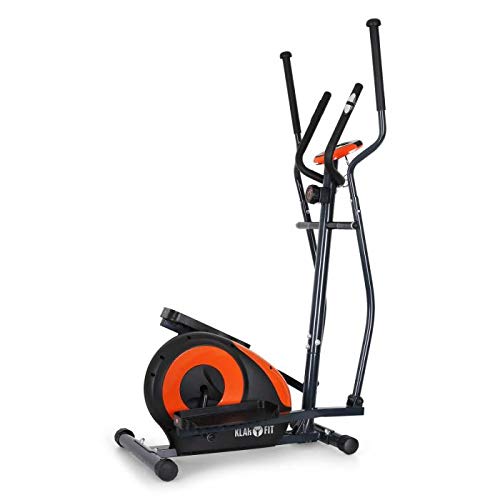 KLAR FIT Ellifit FX 250 - Bicicleta de Cardio elíptica, 8 resistencias, Ordenador de Entrenamiento, Pulsómetro, Soportes Antideslizantes, hasta 110 kg, Set de Montaje, Naranja/Negro
