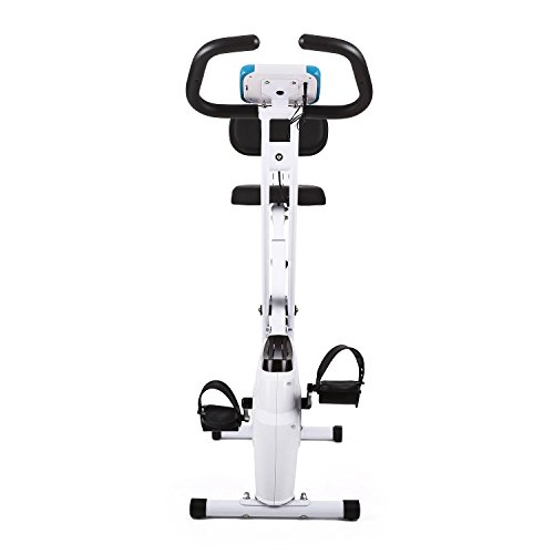 Klarfit Azura - Bicicleta Fija, Bici estática, Ordenador de Entrenamiento, Medidor de Pulso, 8 Niveles de Resistencia, Volante de inercia 3 kg, Máx. 100 kg, Respaldo, Reposabrazos, Blanco