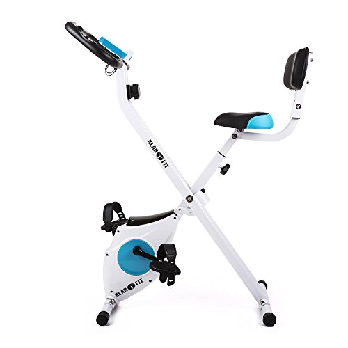 Klarfit Azura - Bicicleta Fija, Bici estática, Ordenador de Entrenamiento, Medidor de Pulso, 8 Niveles de Resistencia, Volante de inercia 3 kg, Máx. 100 kg, Respaldo, Reposabrazos, Blanco