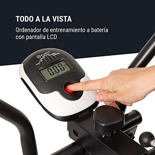 Klarfit Bogera X2 - Bicicleta elíptica, Ordenador de Entrenamiento, Acolchado para Abdomen Regulable, Pedales Bajos, Rstructura metálica con Revestimiento en Polvo, Plegable, Pantalla LCD, Negro