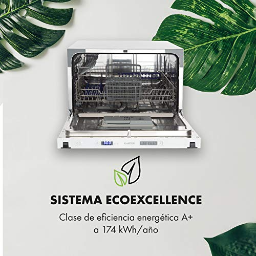 Klarstein Amazonia 6 Secret lavavajillas para montar - Máquina lavaplatos, Solo 174 kWh/Jahr, 6 Programas, Pantalla LED, Aquastop, Perfecto para cocinas pequeñas, Cesto para cubertería, Blanco