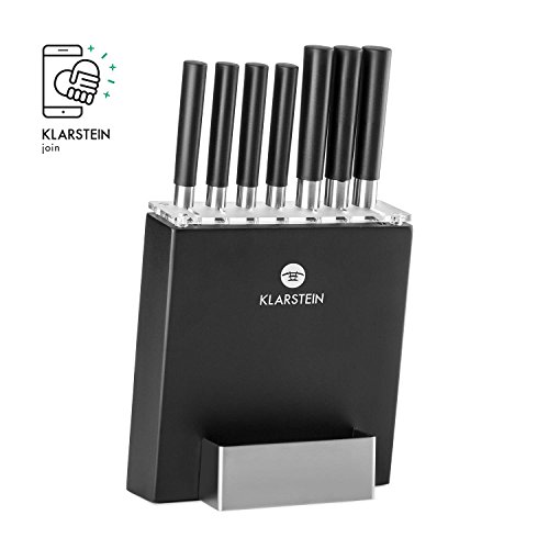 KLARSTEIN Kitano Set de Cuchillos de 8 Piezas - Cuchillos precisión de Acero, Diseño japones, Anti bacterias, Mango Antideslizante, Set Profesional para casa Bloque