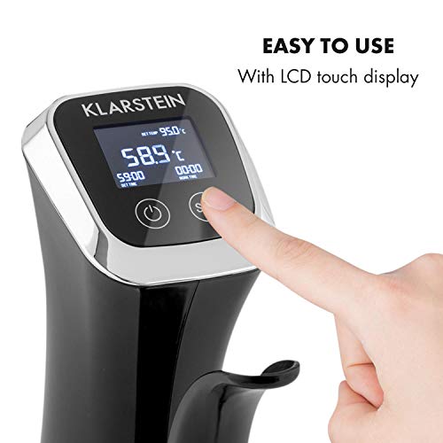 Klarstein Quickstick - cocción Sous-Vide, Cocinero al vacío, termostato, Bomba de circulación, 1300 W, hasta 20 l, Temporizador, fácil de Usar, Pantalla táctil LCD, Acero Inoxidable, Negro