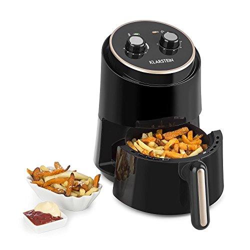 Klarstein Well Air Fry - Freidora, Freidora de aire caliente, Freír sin grasa, Hornear, Cocinar, Asar, 1230 W, 1,5 litros de capacidad, Sin sobrecalentamientos, Control analógico, Negro