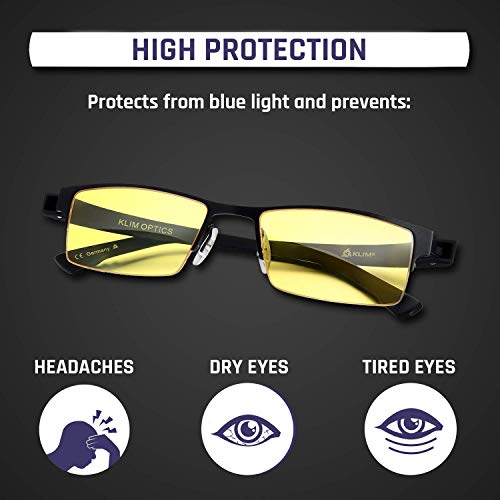 KLIM Optics - Gafas para Ordenador Anti luz Azul + Evita la Fatiga Ocular + Gafas Gaming para PC, Móvil TV, Tablet + Alta protección + Potente Filtro de luz Azul 92% + Anti UV + Nueva VERSIÓN 2020