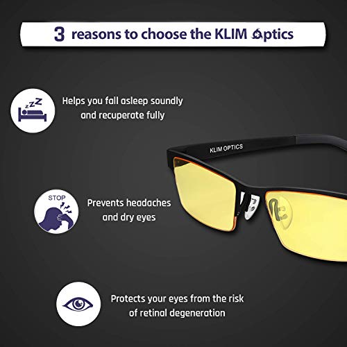 KLIM Optics - Gafas para Ordenador Anti luz Azul + Evita la Fatiga Ocular + Gafas Gaming para PC, Móvil TV, Tablet + Alta protección + Potente Filtro de luz Azul 92% + Anti UV + Nueva VERSIÓN 2020