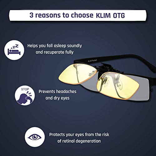 KLIM OTG - Gafas de Clip para Bloquear la luz Azul - Nuevas - Alta protección Frente a la Pantalla - Gafas Gaming para PC, móvil, TV - Anti Fatiga, Anti luz Azul - Filtran la luz Azul