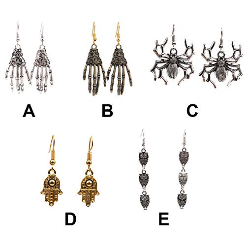 KLOP256 - Anillas para mujer y niña, multifunción, diseño de calavera, estilo vintage, punk, bar, club, festival, hueso fantasma, día a día (A), No nulo, como se muestra en la imagen, e