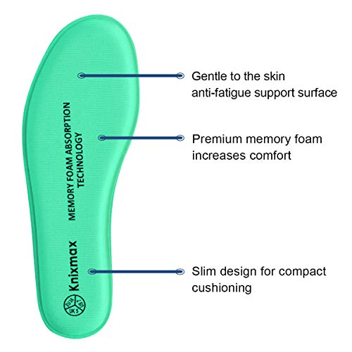 Knixmax Plantillas Memory Foam para Zapatos de Mujer y Hombre, Plantillas Confort Amortiguadoras Cómodas y Flexibles para Trabajo, Deportes, Caminar, Senderismo, EU37 (UK 4) Verde