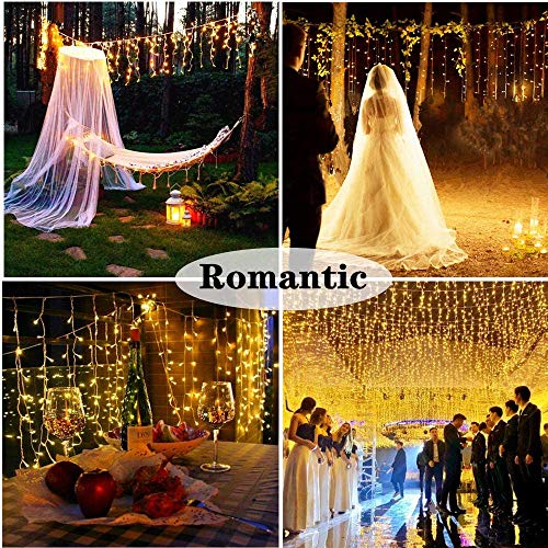 KNONEW 320 cortina de luces LED, 8 modos,de cadena de luces. Enchufe para interior, fiesta/boda/Navidad