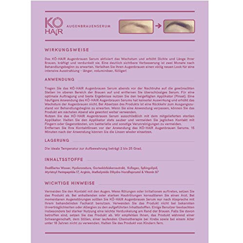 KÖ Hair Cejas Serum para Cejas Crecimiento para larga y densidad Infusión - Eyebrow Enhancer Serum de sustancias naturales basado en, 3 ml