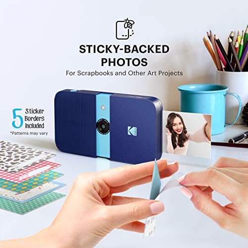 KODAK Smile Cámara digital de impresión instantánea – Cámara de 10MP que abre al deslizarse c/impresora 2x3 ZINK, Pantalla, Enfoque fijo, Flash automático y edición de fotos – Negra/Blanca