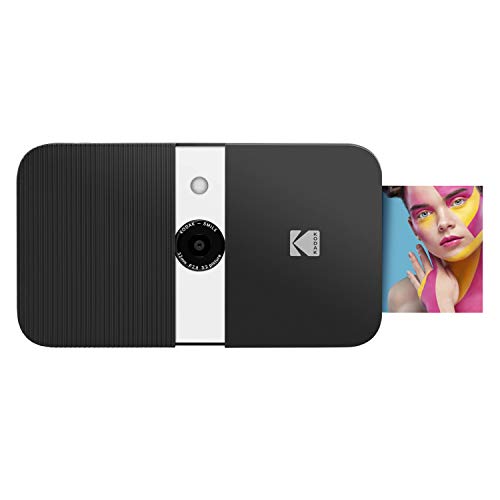 KODAK Smile Cámara digital de impresión instantánea – Cámara de 10MP que abre al deslizarse c/impresora 2x3 ZINK, Pantalla, Enfoque fijo, Flash automático y edición de fotos – Negra/Blanca