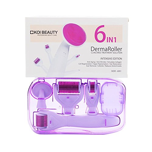 KoiBeauty Dermaroller Kit 6 en 1 Dermaroller 0.5mm 1mm 1.5mm 2mm Rodillo de microagujas Rodillo de microagujas Derma roller 1200, 720, 300 para el cuidado de la piel del cuerpo